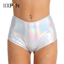 Load image into Gallery viewer, IIXPIN Women Pole Dance Shiny Metallic Booty Shorts Patent Leather Back Zipper High Waisted Brief Style Bottoms Dance Raves